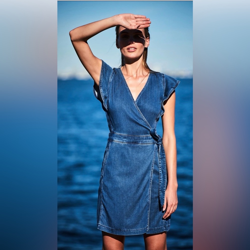 White House Black Market Faux Wrap Blue Denim Mini Dress
